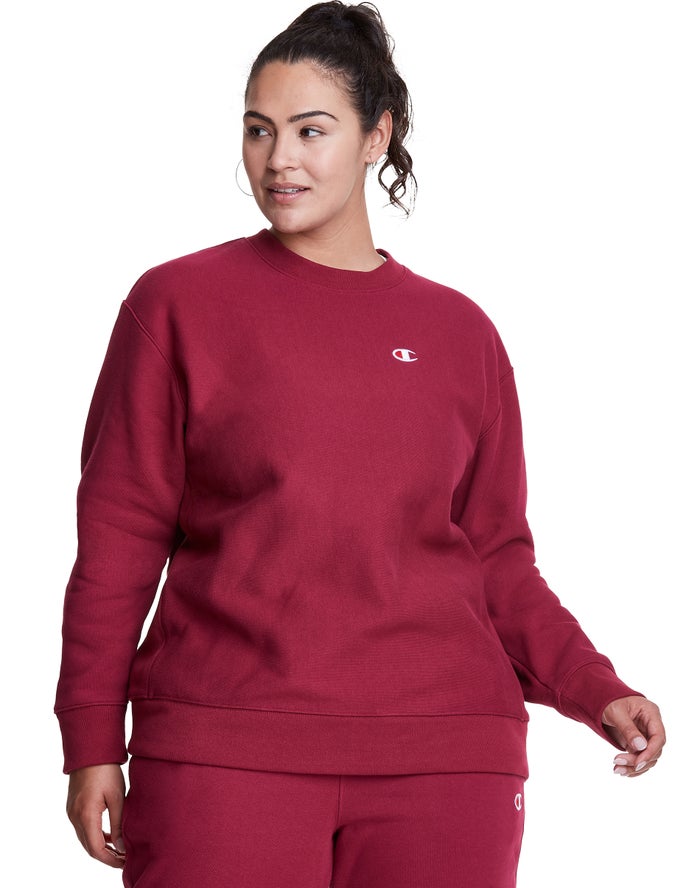 Champion Womens Sweatshirt NZ - Plus Reverse Weave Crew Dark Red ( 6230-ESMTI )